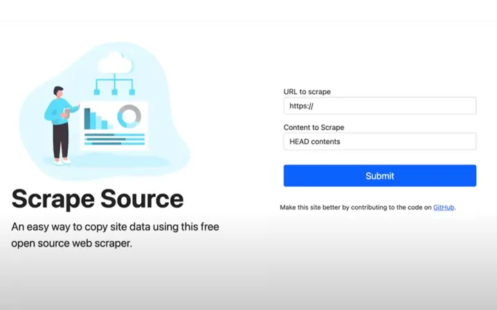 screen shot Scrape source web app